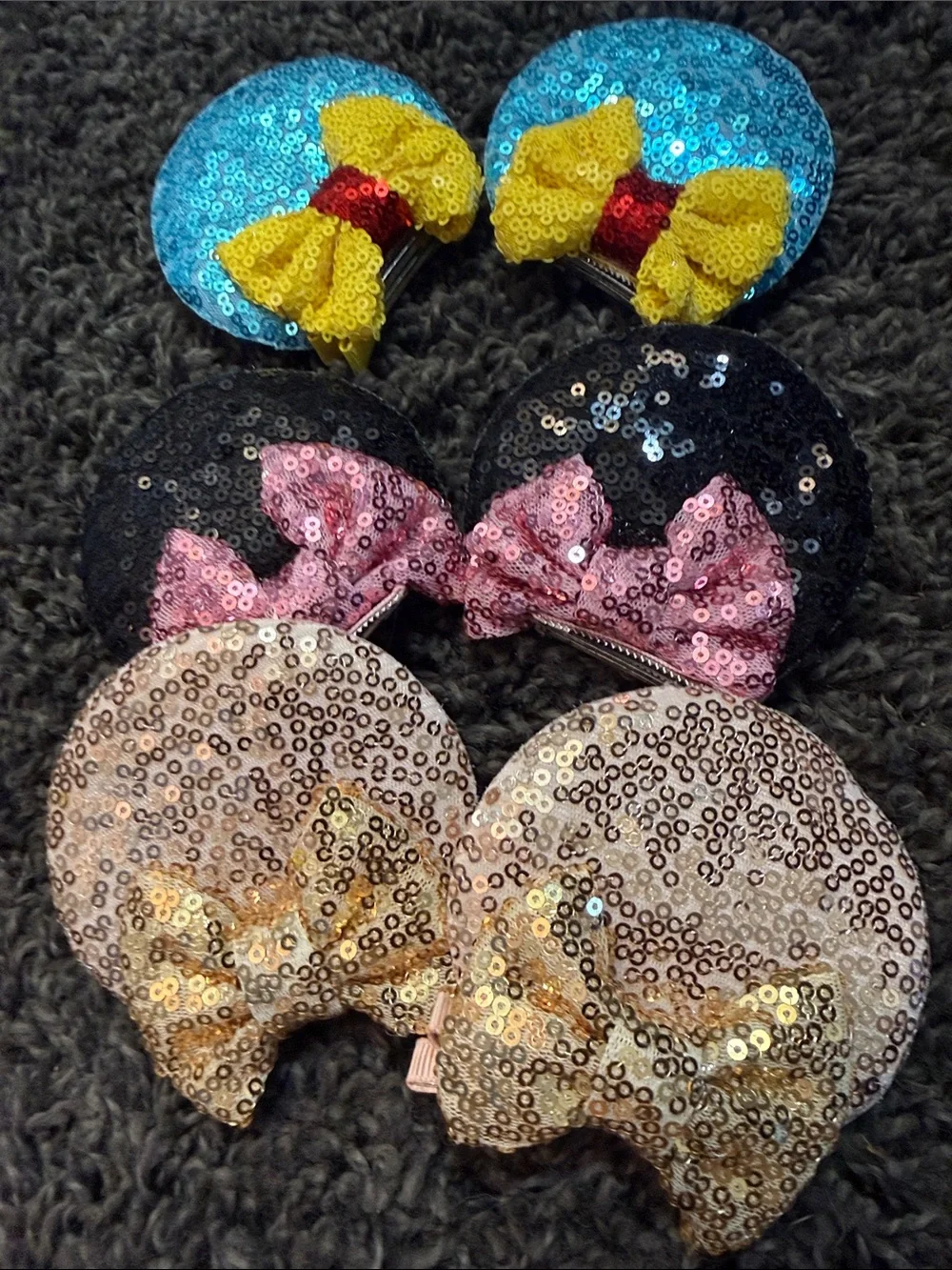 Sequin Mouse Ear Hair Clips - Blue, Black & Champagne Sets